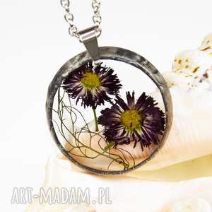 handmade naszyjniki z1311 naszyjnik z suszonymi kwiatami, herbarium jewelry, kwiaty