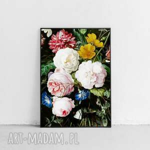 plakat w czarnej ramie kwiaty vintage - format 30x40 cm ramą