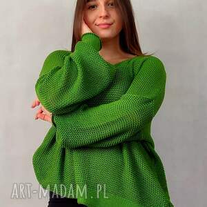 oversize sweter w energetycznej zieleni, dzianinowe bluzki, luźny fason