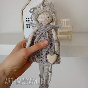 Szydełkowy szary - aniołek, włóczka, na prezent