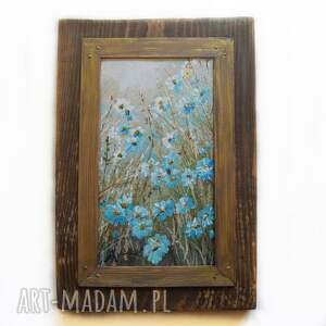 impresja ręcznie malowany na desce /2/, obraz łąka