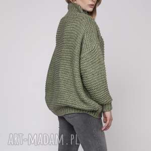 handmade swetry szeroki półgolf, swe162 zielony mkm