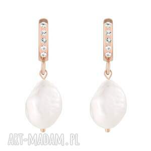 z różowego złota z perłami i kryształkami Preciosa, kolczyki