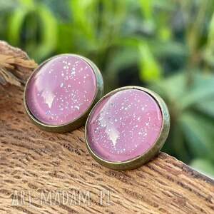 dziewczęce sztyfty z brokatem c202 - 56, różowe kolczyki, prezent dla dziewczynki