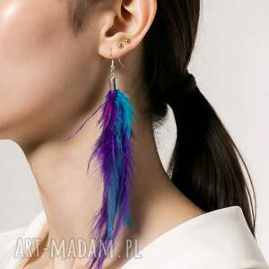 ręcznie robione kolczyki - długie pióra wyjątkowe, tworzone