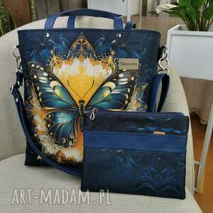 Prezent Torebka damska shopperka z kosmetyczką - motyl
