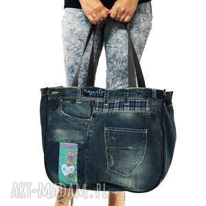 duża torba upcykling jeans 33 desigual od majunto, upcycling na ramię