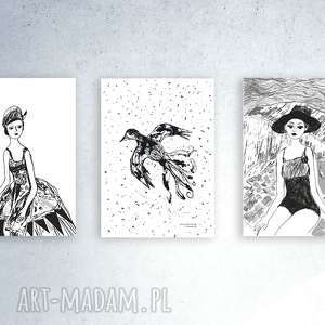 3 plakaty, zestaw 3 plakatów, biało-czarne obrazki A4, grafiki skandynawski styl