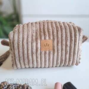 Prezent Sztruksowa kosmetyczka kostka Ciemny Beż