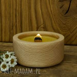 świeczniki świeca sojowa w drewnie bukowym prezent, drewniany knot