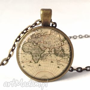 ręcznie wykonane naszyjniki mapa świata - medalion z łańcuszkiem
