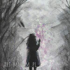 bądź wiedźmą magia czary obraz akwarela 25x40 las mrok noc moc wiedza