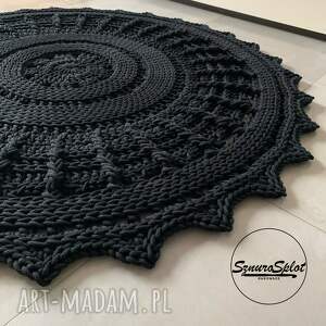 okrągły dywan ze sznurka, średnica 110 cm czarny do pokoju