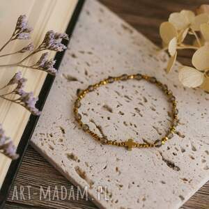 różaniec na rękę bransoletka różańcowa kwarc hematyt, prezent