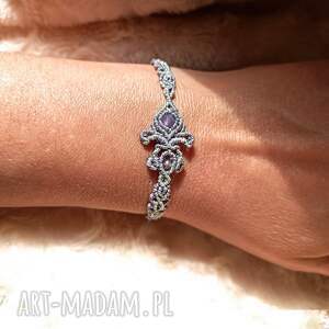 Prezent Lilia Srebrzysta ametyst w makramie bransoletka pleciona