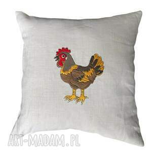 pomysł na upominki PODUSZKA LNIANA 40x40 cm z HAFTEM KURA WKŁAD