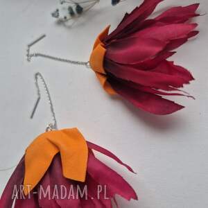 kolczyki kwiaty boho kolorowe pomarańczowo bordowe leciutkie zawieszone