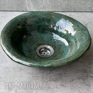 ceramika zielona umywalka w rustykalnym stylu