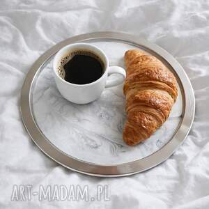 elegancka metalowa taca dekoracyjna z żywicy epoksydowej - 25 cm kawę