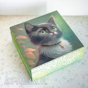 ręcznie wykonane pudełka pudełko drewniane - kotek pieszczoszek