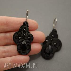 czarne klipsy sutasz, sznurek, eleganckie, wieczorowe, wyjściowe