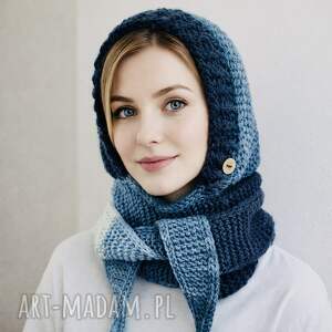 Balaclava kominiarka kapturoszal zamiast czapki handmade 53x55 cm