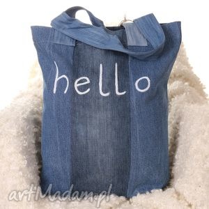 handmade dżisnowa torba z napisem hello