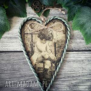 dekoracyjne serce zawieszka w stylu vintage decoupage, shabby chic, prowansja