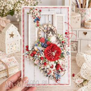 Kartka urodzinowa z kotem handmade - scrapbooking