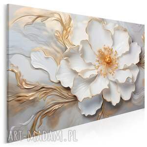 vaku dsgn obraz na płótnie - kwiat glamour biały złoty 120x80 cm 107701