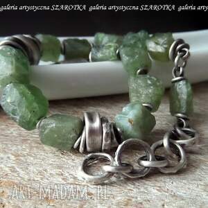 handmade olive green bransoletka z apatytu i srebra