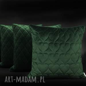 handmade poduszki komplet 3 poduszek velvet 45x45cm butelkowa zieleń karo i serce