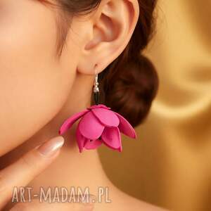 kolczyki wyjątkowo leciutkie amarantowe kwiaty robione ręcznie, et, slu