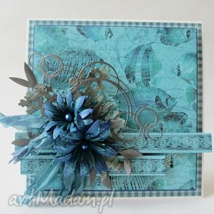 handmade scrapbooking kartki tyrkusowa - w pudełku