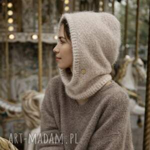 delikatna balaclava kominiarka kaptur czapka alpaka merino ręczna robota