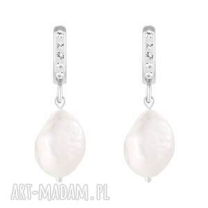 Srebrne z perłami i kryształkami Preciosa, kolczyki, srebro