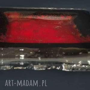 patera szklana mała czerwona magma, dekoracja ręcznie wykonane, talerz szklany