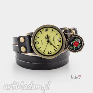ręczne wykonanie zegarki skórzany zegarek haftowana róża