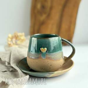 kubek / duża filiżanka ze spodkiem ręcznie robiona 320 ml - rajska plaża