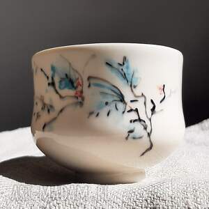 handmade ceramika porcelanowa czarka do herbaty, ręcznie malowana, turkusowe motywy