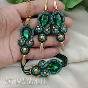 butelkowa zieleń biżuteria, szmaragdowy komplet sutasz, zestaw