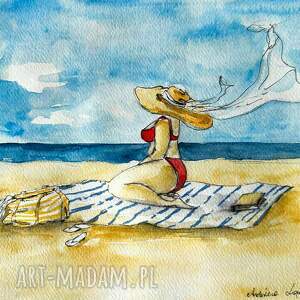 "body positive 4" akwarela artystki adriany laube kobieta, plaża, morze, lato