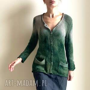 swetry sweter rozpinany taupe zielenie, unikat, naturalna przędza, ręcznie