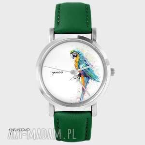 handmade zegarki zegarek - turkusowa papuga skórzany, zielony