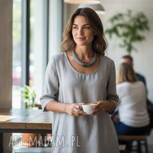 NASZYJNIK SZARY z grafito, len, grafitowa ceramika