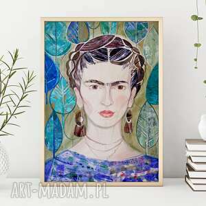 plakat A3 - frida wydruk, kahlo, zieleń liście, pod choinkę