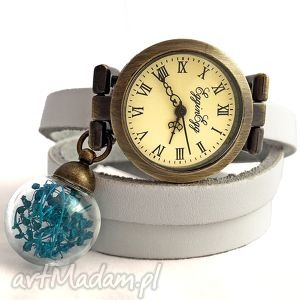 turkus - zegarek/bransoletka prawdziwe, kwiaty kulka skórzany