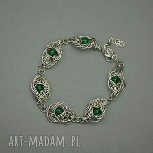 Prezent Bransoletka regulowana zielony onyks, wire wrapping, stal