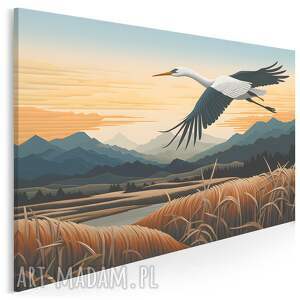 obraz do salonu - ptak w locie żuraw górski krajobraz 70x50 cm 106401