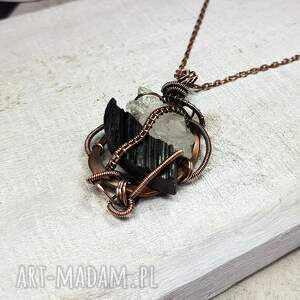 naszyjniki magiczny czarny turmalin z kryształem górskim m254, wire wrapping